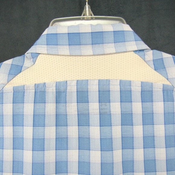Under Armour Blue White Plaid Camp Shirt Mens Size L Fitted Button Up Outdoor - Picture 6 of 9